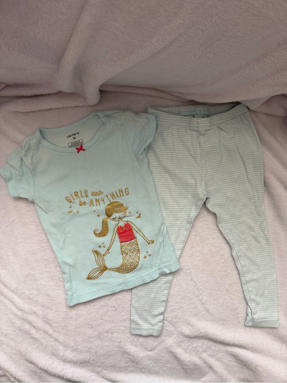 Carter's Light Blue Girl Mermaid Pajama Set with Gold Accent